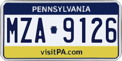 PA license plate MZA9126