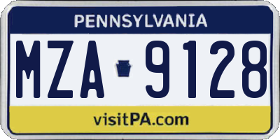 PA license plate MZA9128