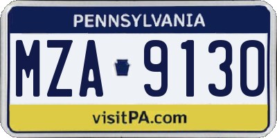 PA license plate MZA9130