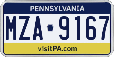 PA license plate MZA9167