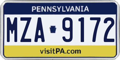 PA license plate MZA9172