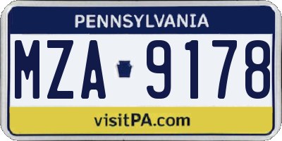 PA license plate MZA9178