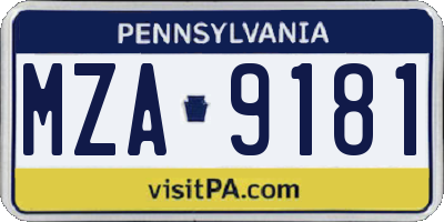 PA license plate MZA9181