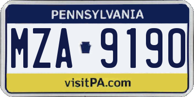 PA license plate MZA9190