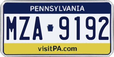 PA license plate MZA9192