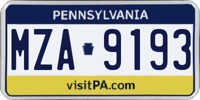 PA license plate MZA9193