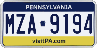PA license plate MZA9194