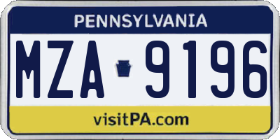 PA license plate MZA9196