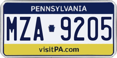 PA license plate MZA9205
