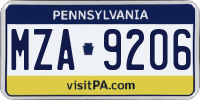 PA license plate MZA9206