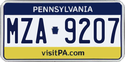 PA license plate MZA9207