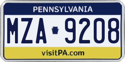 PA license plate MZA9208