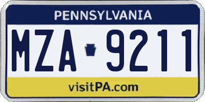 PA license plate MZA9211