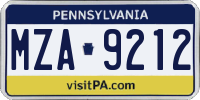 PA license plate MZA9212