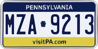 PA license plate MZA9213