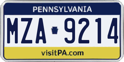 PA license plate MZA9214