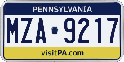 PA license plate MZA9217
