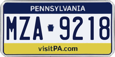 PA license plate MZA9218