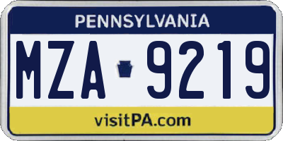 PA license plate MZA9219