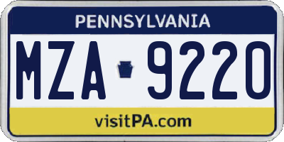 PA license plate MZA9220