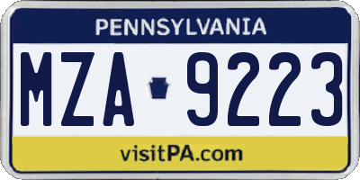 PA license plate MZA9223