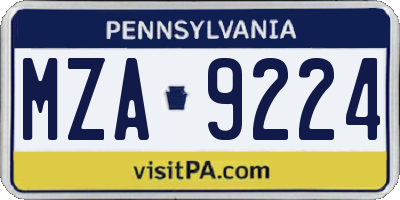 PA license plate MZA9224