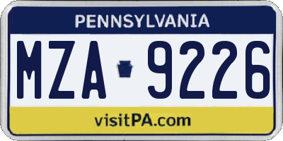 PA license plate MZA9226