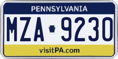 PA license plate MZA9230