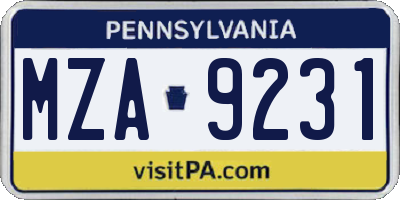 PA license plate MZA9231