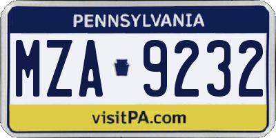 PA license plate MZA9232