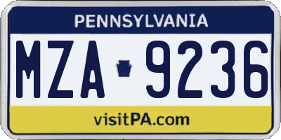 PA license plate MZA9236