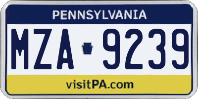 PA license plate MZA9239