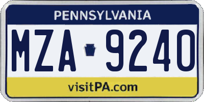 PA license plate MZA9240