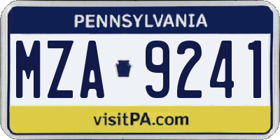 PA license plate MZA9241