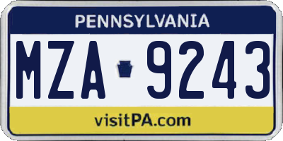 PA license plate MZA9243