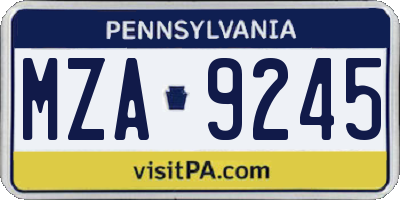 PA license plate MZA9245