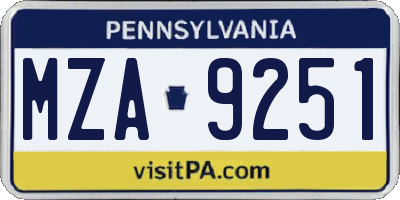 PA license plate MZA9251