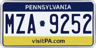 PA license plate MZA9252