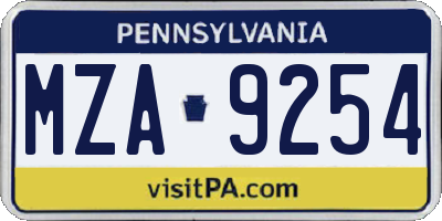 PA license plate MZA9254