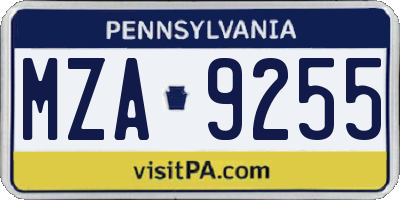 PA license plate MZA9255