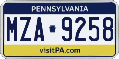 PA license plate MZA9258