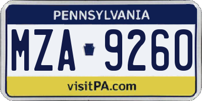 PA license plate MZA9260