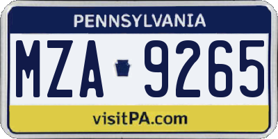 PA license plate MZA9265
