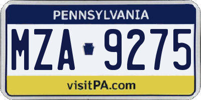 PA license plate MZA9275