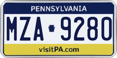 PA license plate MZA9280