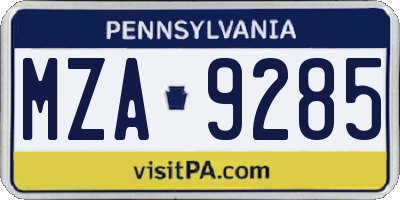 PA license plate MZA9285