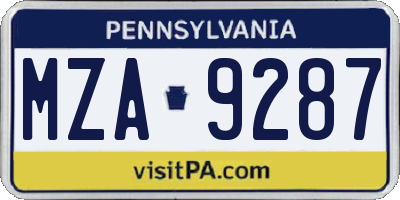 PA license plate MZA9287
