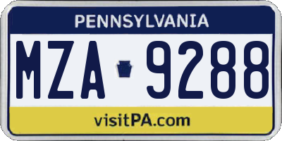 PA license plate MZA9288