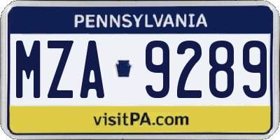 PA license plate MZA9289