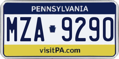 PA license plate MZA9290